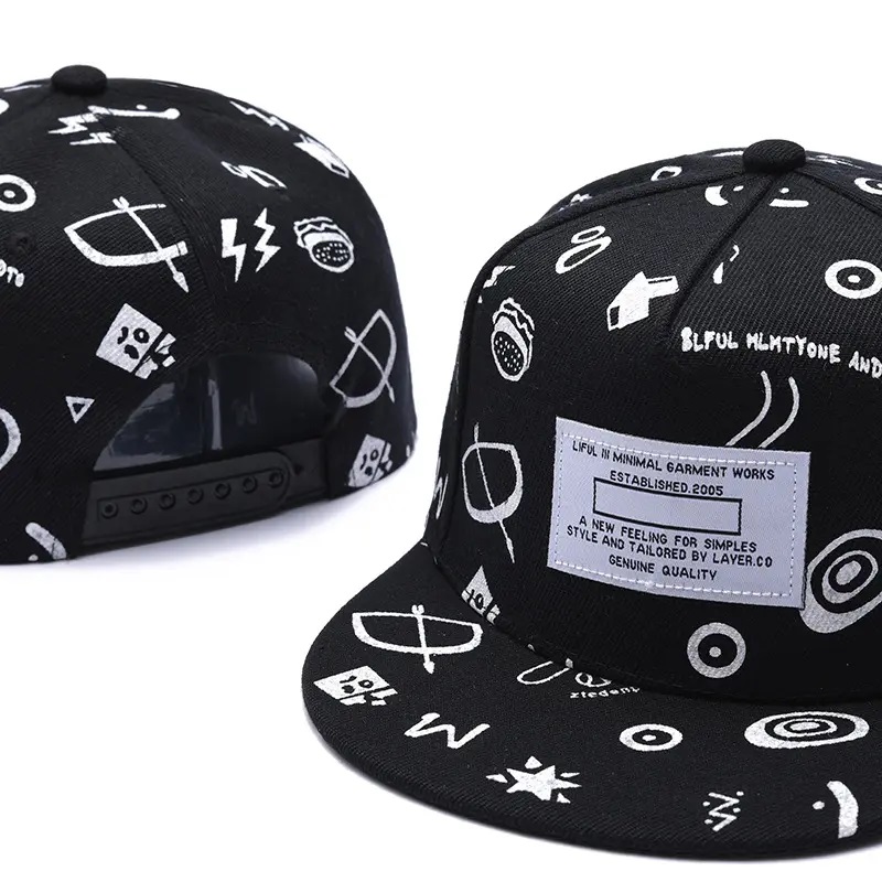 Summer Spring Print Sublimation Hats 3d бродерия Snapback Cap Logo Logo Неструктурирано плоско краенче 6 панел Snapback Hat