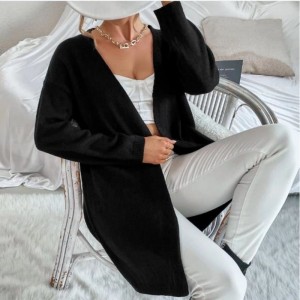 Есенно жени пуловерно палто свободно черен ежедневен плетен жилетка с дълъг дълъг