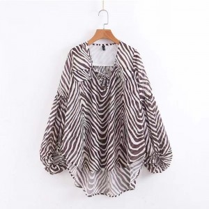 2023 г. Нова жена на модата на всички мачове с тънък райета отпечатана отпечатана риза с дълги ръкави