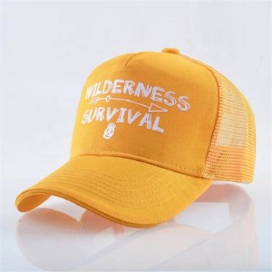 Персонализиран печат жълт памучен велур бродерия Структурирана 6 панелни мрежести капачки Бейзболна шапка шапка за камион