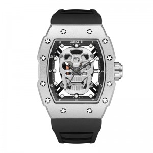 Baogela Skull Tonneau Watch Top Brand Quartz от неръждаема стомана часовници водоустойчив творчески часовник Силиконов каишка за китката Роза 4141