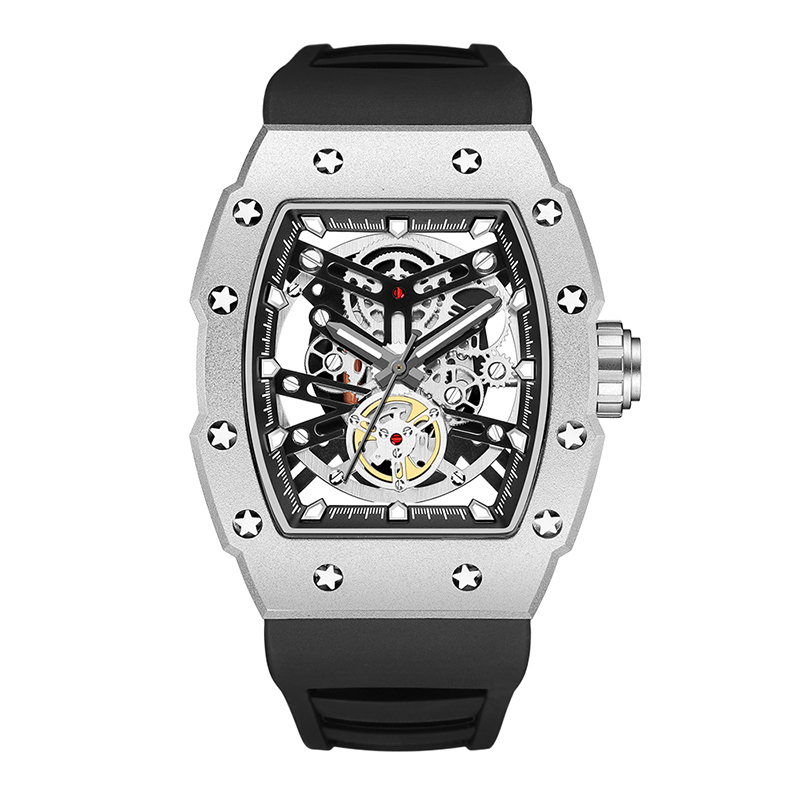 Baogela Top Brand Луксозни мъжки часовници Спорт от неръждаема стомана Tonneau Dial Военно спортен ръчен часовник Силиконов каишка Dropship 4149