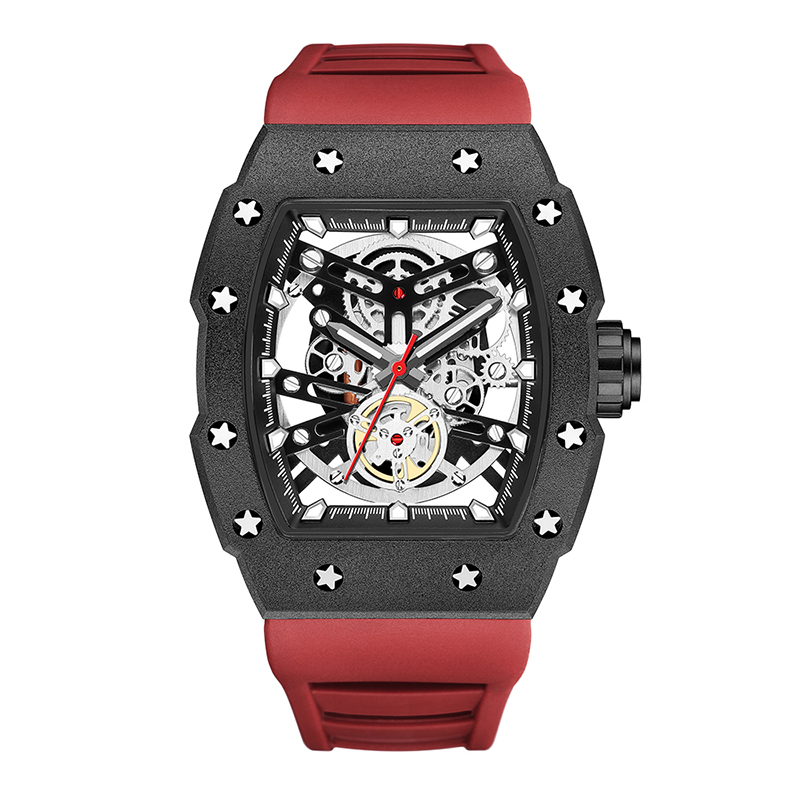 Baogela Top Brand Луксозни мъжки часовници Спорт от неръждаема стомана Tonneau Dial Военно спортен ръчен часовник Силиконов каишка Dropship 4149