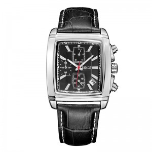 Baogela Rectangle Dial Leath Crap Watch for Men Небрежно син хронограф Кварцов часовници Човек Wristwatch Montre reloj чasы MUжSK 22607