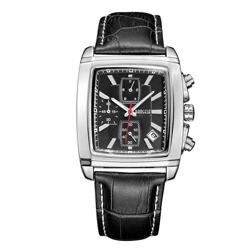 Baogela Rectangle Dial Leath Crap Watch for Men Небрежно син хронограф Кварцов часовници Човек Wristwatch Montre reloj чasы MUжSK 22607