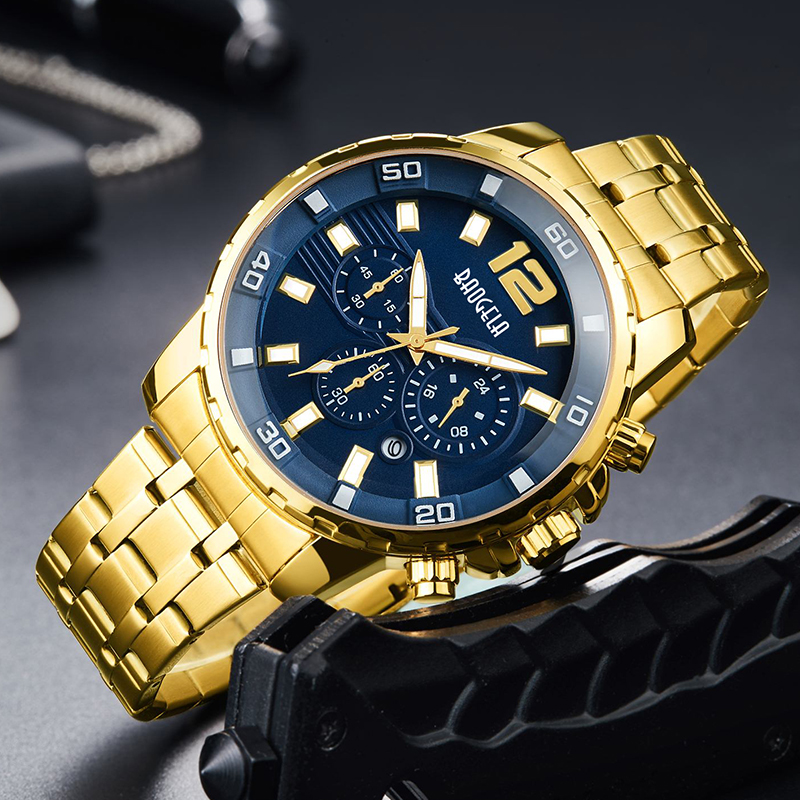 Baogela Quartz Men Gold Watch Top Brand Луксозна армия Военни китки часовници часовник Мъже релогио Маскулино Бизнес Wristwatch 22700
