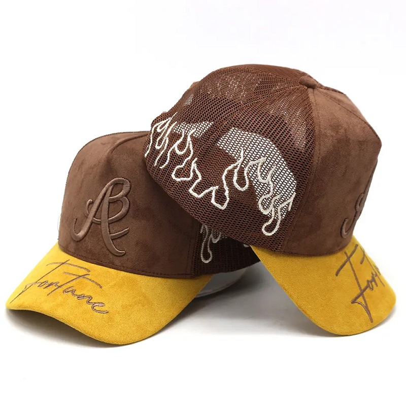 Фабрика по поръчка велур шапка на шапка за бродиране лого на ръба на панаирната мрежа шапки за камиони на камиони