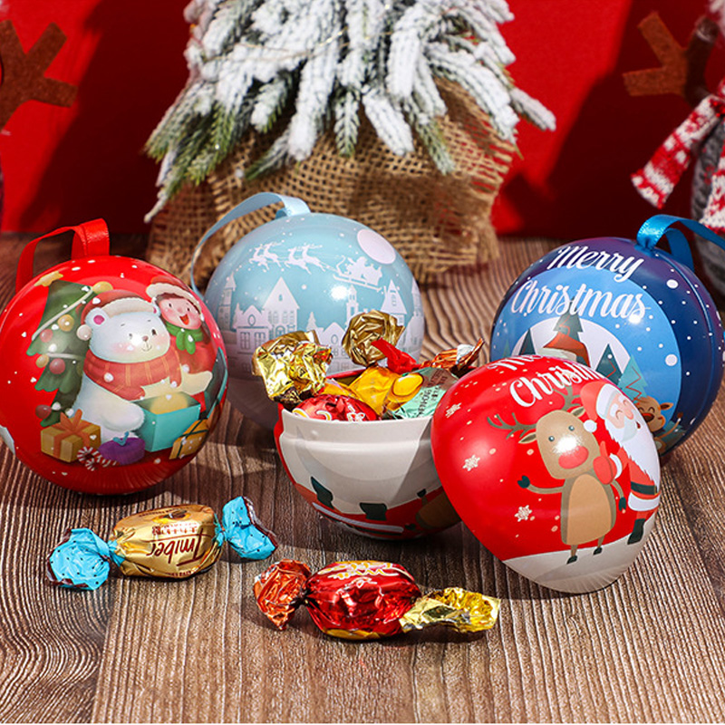 Tinplate Коледна топка Коледна кутия за бонбони за подаръци