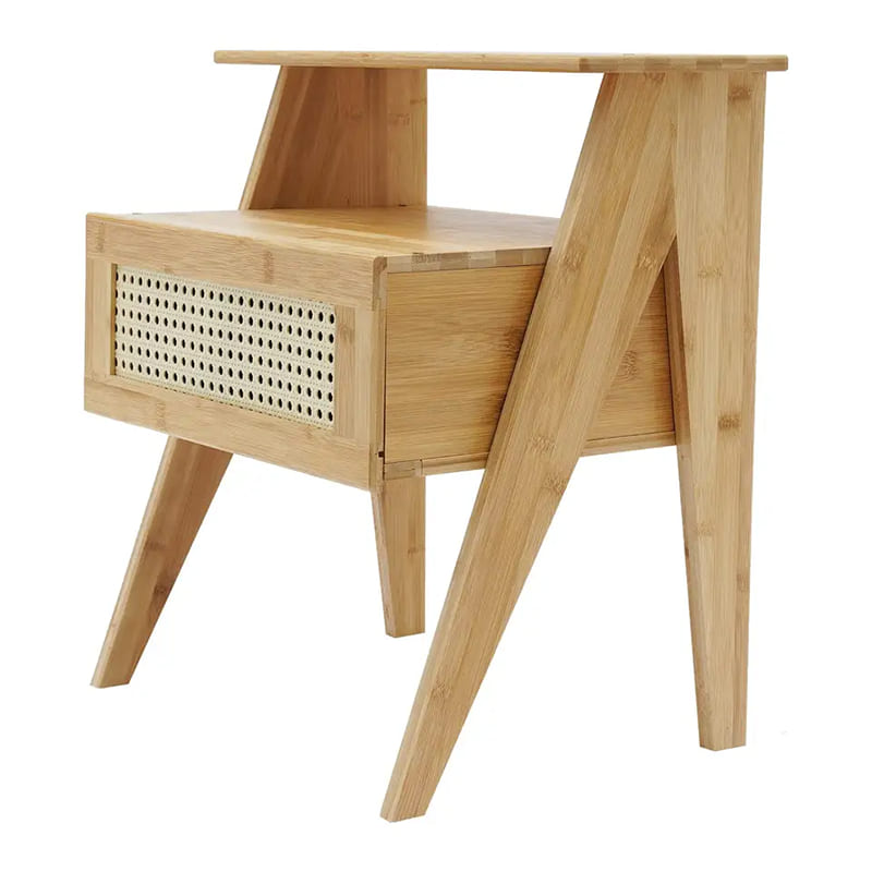 2 нива бамбукова крайна маса с чекмедже нощни шкафчета за малки пространства Съхранение Нощна стойка Странична маса за спалня