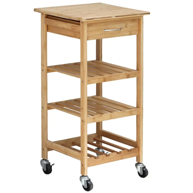 Широко приложение за мобилен дизайн Bamboo Kitchen Trolley е идеален за съхранение на бамбук за съхранение
