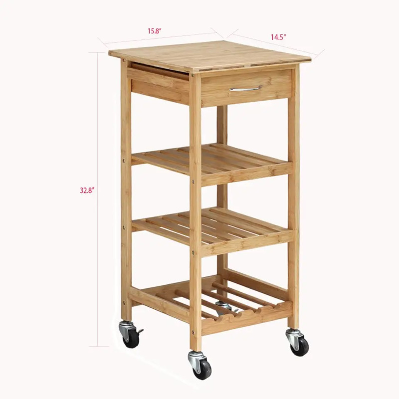 Широко приложение за мобилен дизайн Bamboo Kitchen Trolley е идеален за съхранение на бамбук за съхранение