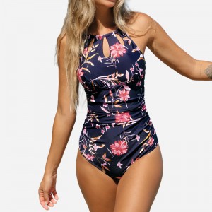 Богата изрезка на цветя вързана бански костюм на едно парче