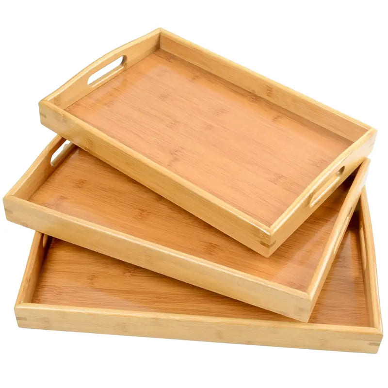 3 части сервизна тава за кухня тава за храна с дръжка бамбук табла (1)