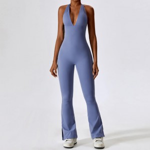 Sc1077 жени v шия без гръб едно парче JUMPSUITs Gym Romper Sexy Spandex Bodycon Bodysuit