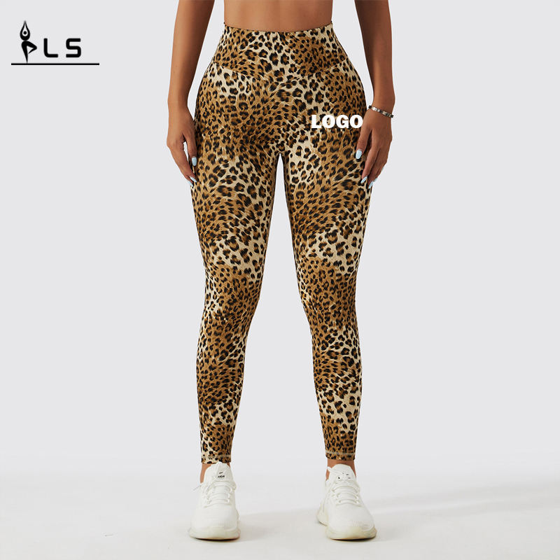 SC10112 Безпроблемен леопардов принт с висока талия Фитнес за крака на женската оребре