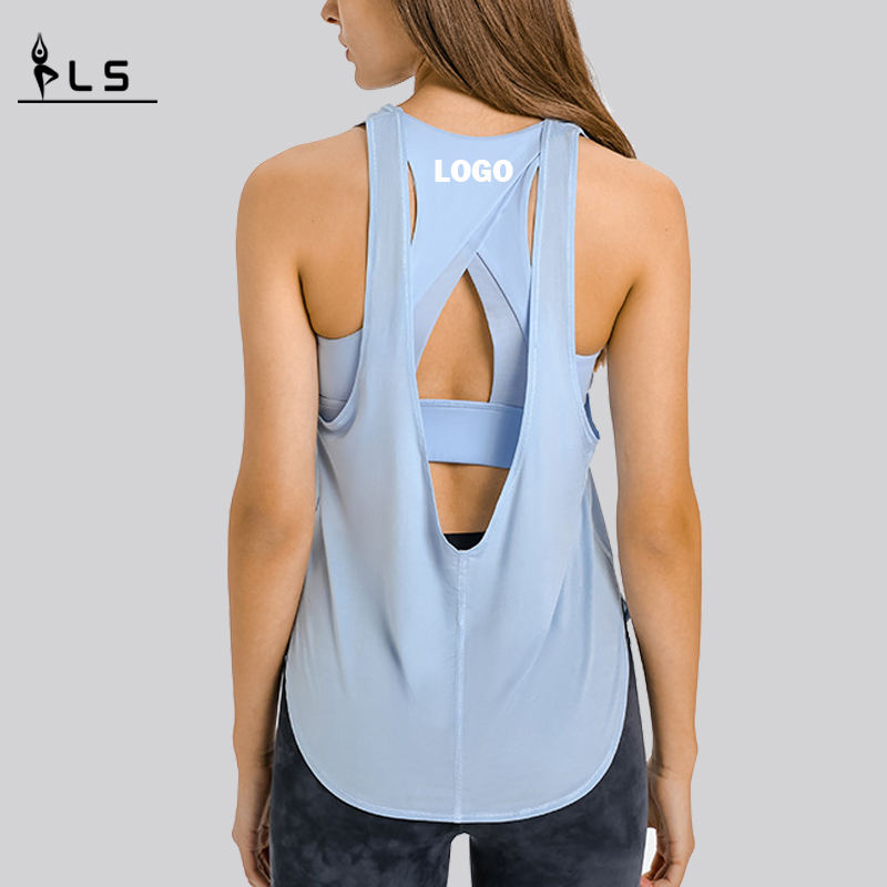 SC102512 Spring Fashion Loose Blouse Hollow Workout Tops Yoga Women \\ 'S Tank Top Womens Yoga Tank Top Open Back
