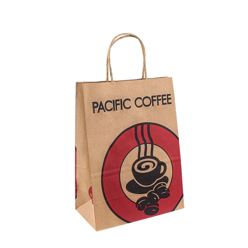 Рециклируема Kraft Paper Paper със собствено лого по поръчка за пазаруване на хартиена чанта за храна с дръжка за отнемане на чанта