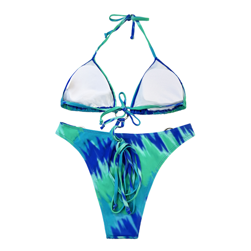 HALTER HOOP CROSS Strap Teal от две части бански костюм