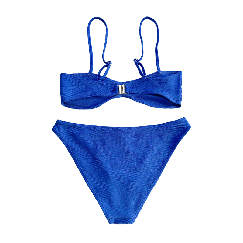 Синя плисирана специална тъканна шарка разделен бански костюм