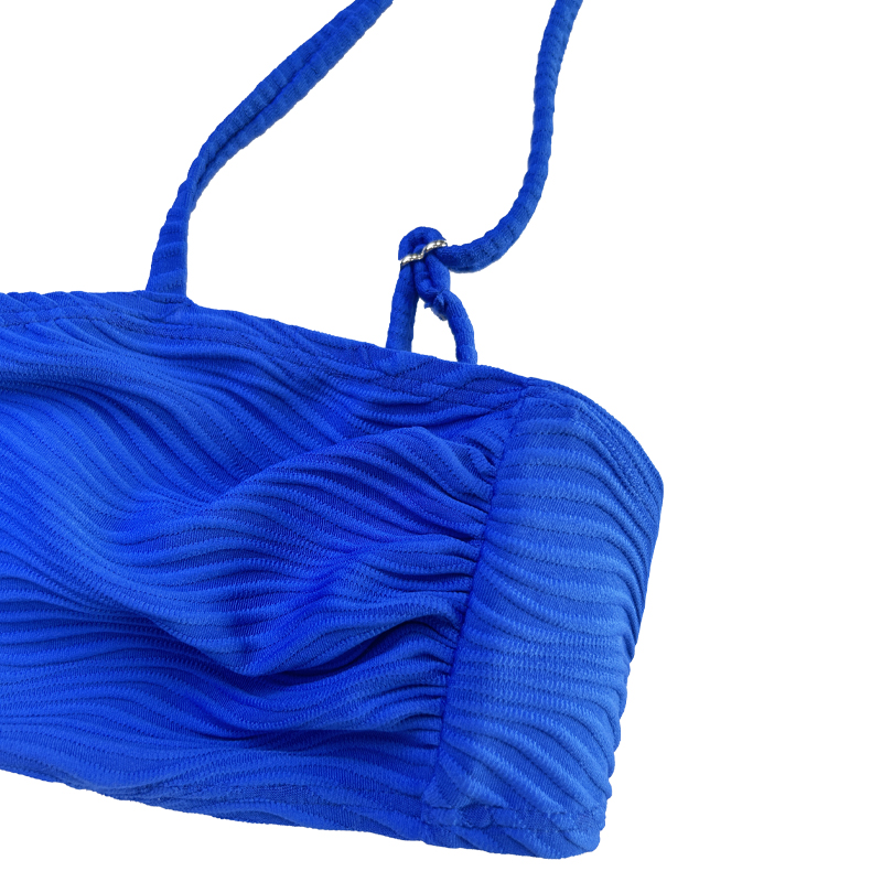 Синя плисирана специална тъканна шарка разделен бански костюм