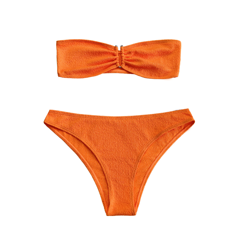 Оранжев ръб плат без презрамки отгоре нагоре по сплит бански костюм