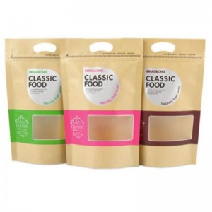 Еко приятелски настроен закрепен ламиниран кафяв крафт хартия Опаковка за храна с цип Запазване на торбичка Крафт чанта с прозор...