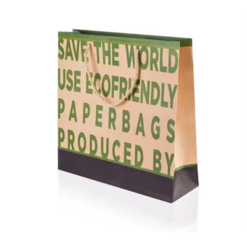 Биоразградимо лого за многократна употреба на персонализиран дизайн отпечатано кафяв крафт занаятчийски бутик хартиени чанти с дръжка на панделка