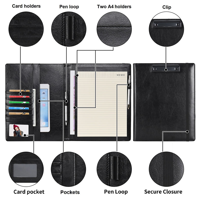 Кожен клипборд Partfolio Notepad Формуляри притежатели на документ A4 A5