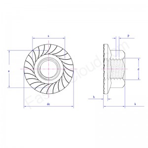 шестоъгълна фланцова гайка с назъбвания
