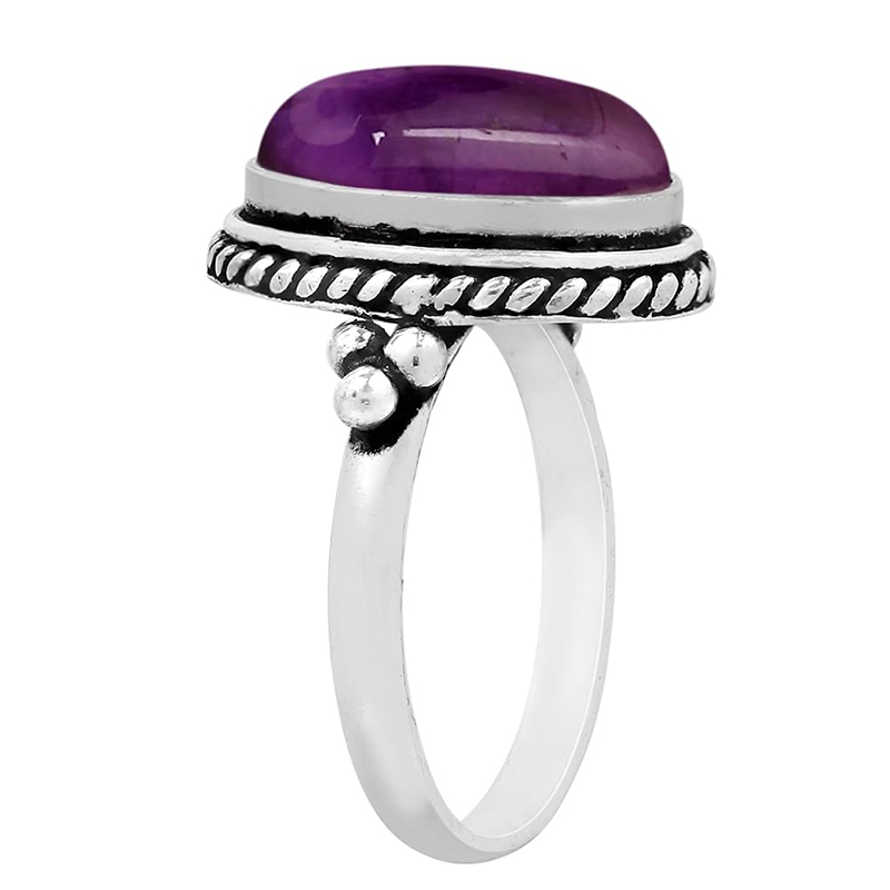 Hongde Mystic Amethyst Sterling Ring 925 Sterling Silver Plated Handmade Statement Prings for Women Southwest Bohemian Birthstone Ring Jewelry