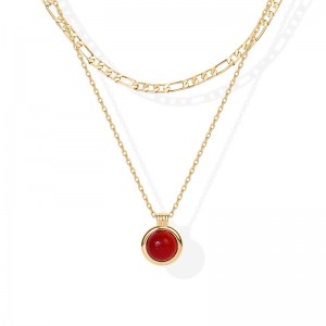 Многослойна огърлица Hongde Golden Harmony 1-----14K позлатени многослойни колиета за жени Висулка със скъпоценен камък Фигаро Верижка Колие ...