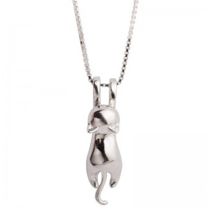 Сребърно колие с талисман за котка S.Leaf Sterling Silver Cat за жени Бижута за котки за жени Аксесоари за котки за жени Любовница на котки Ма...
