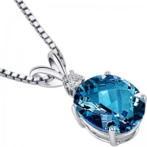 Елегантна висулка от син скъпоценен камък, 14-каратово бяло злато, овален скъпоценен камък 10x8 mm, огърлица с камък от декември
