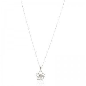 Деликатно колие с висулка с цветя Истински или създаден скъпоценен камък Колие с висулка с цветя с верижка от стерлингово сребро, 18