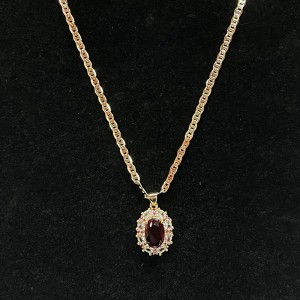 Колие Royal Ruby Halo с диамант & Розови сапфирски акценти на 14K златна верига