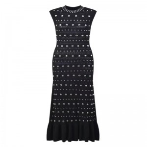 Летен долар яка без ръкави за рамо, метални плетени рокли