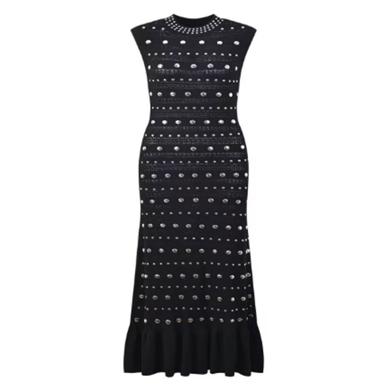 Летен долар яка без ръкави за рамо, метални плетени рокли