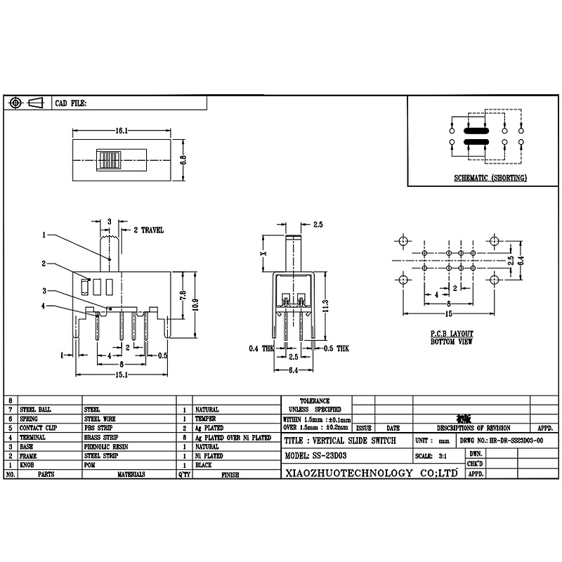 Slide Switch SS23D03, двойно-Ред осем-щифт три-Позиция, Push Switch Персонализиран микро плъзгащ се превключвател за домашни уреди