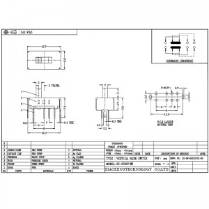 Slide Switch SS23D07, Хоризонтална страна-Издърпайте плъзгащ се превключвател, подова лампа три-превключвател за позиция, превключвател н...